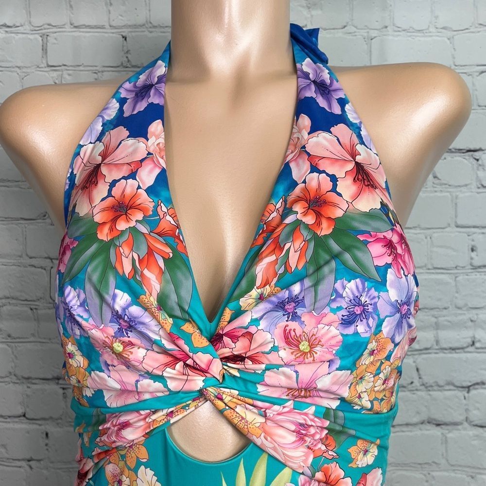 Johnny Was Floral Tie Halter Strap One Piece Swim Suit Butterflies XL - Picture 2 of 8